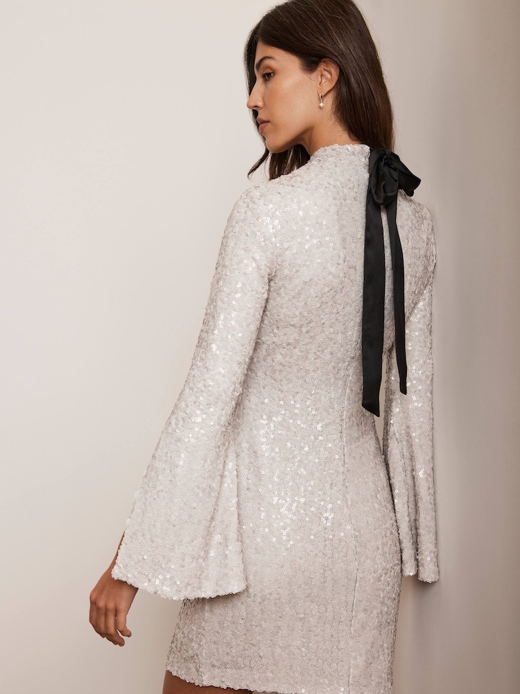 Mint Velvet Grey Split Sleeve Sequin Mini Dress - Image 2 of 7