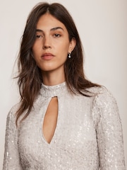 Mint Velvet Grey Split Sleeve Sequin Mini Dress - Image 4 of 7