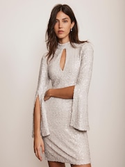 Mint Velvet Grey Split Sleeve Sequin Mini Dress - Image 5 of 7