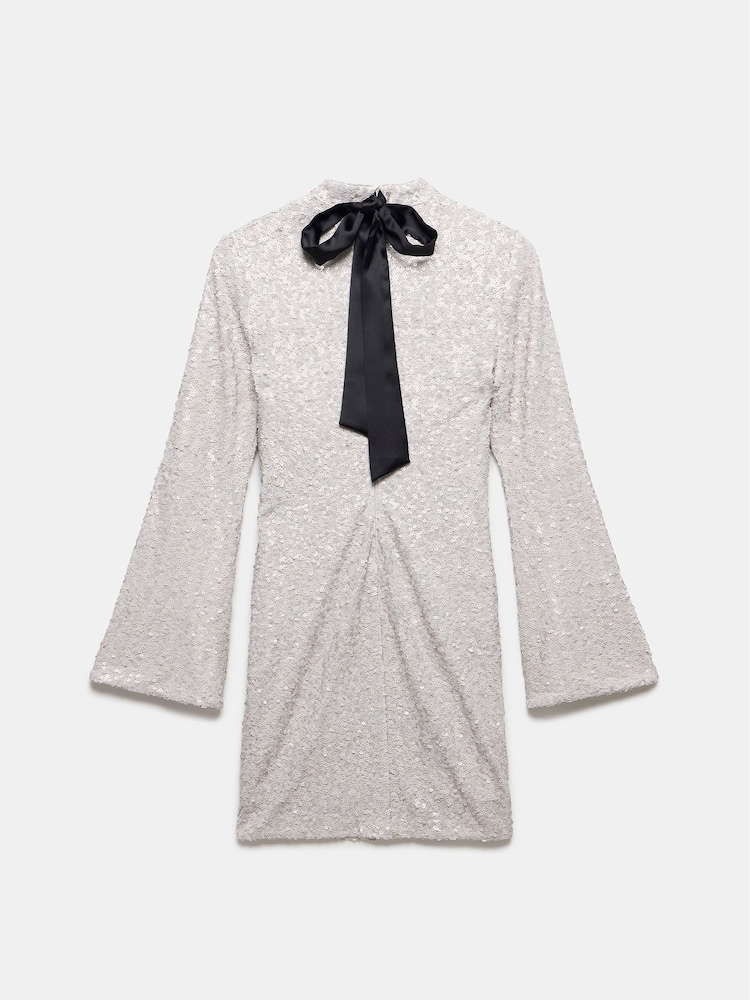 Mint Velvet Grey Split Sleeve Sequin Mini Dress - Image 7 of 7
