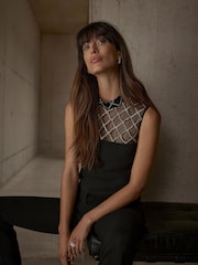 Mint Velvet Black Embellished Mesh Top - Image 2 of 8