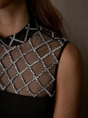 Mint Velvet Black Embellished Mesh Top - Image 5 of 8