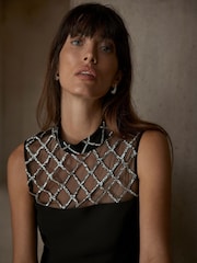Mint Velvet Black Embellished Mesh Top - Image 6 of 8