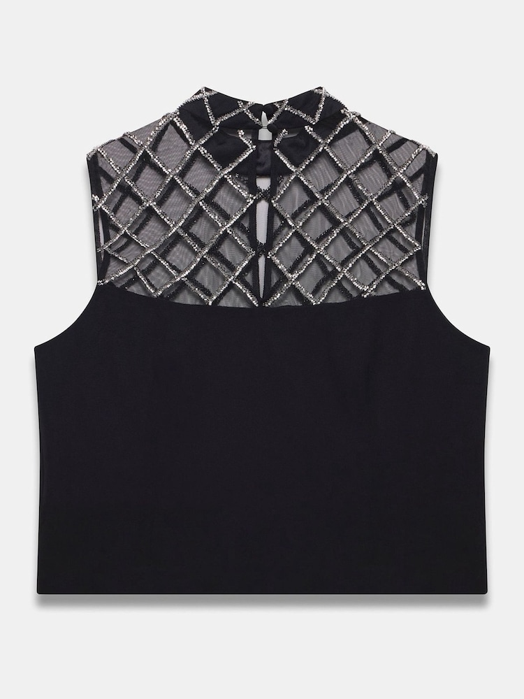 Mint Velvet Black Embellished Mesh Top - Image 8 of 8