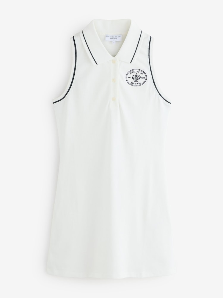 Sporty & Rich White Eden Crest Pique Polo Dress - Image 1 of 6