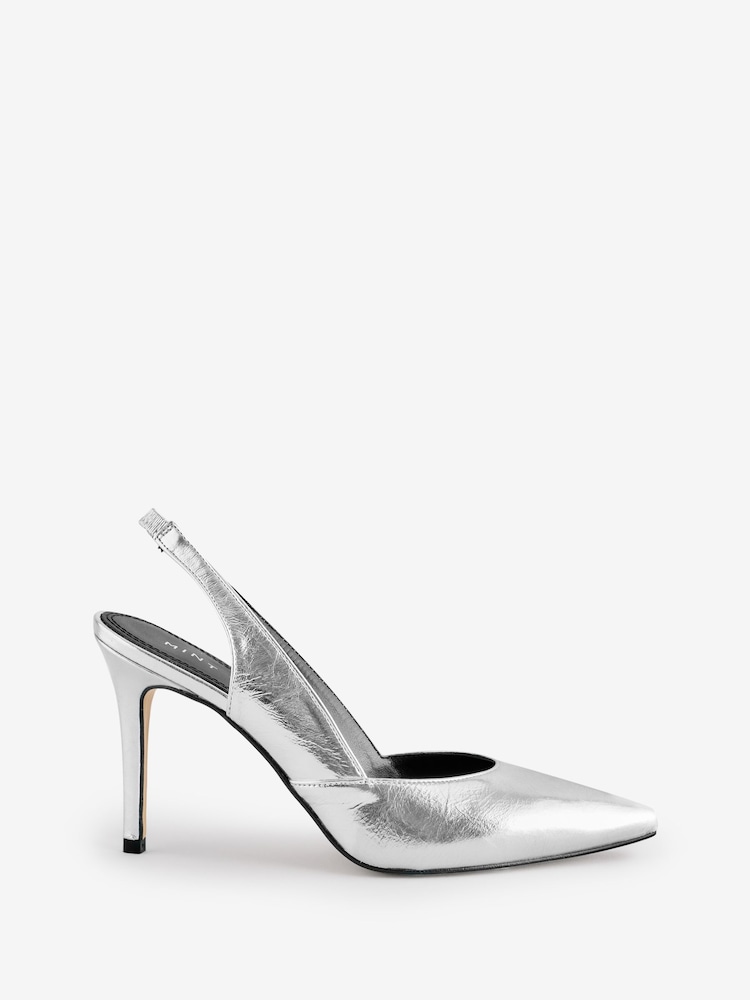 Mint Velvet Silver Leather Slingback Heels - Image 1 of 1