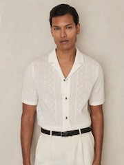 Reiss White Kipling Textured-Knit Short-Sleeve Shirt - Image 1 of 5