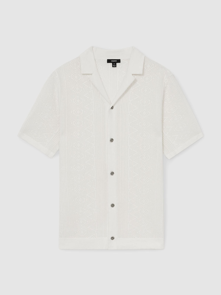 Reiss White Kipling Textured-Knit Short-Sleeve Shirt - Image 2 of 5