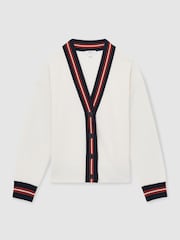 Reiss White Mila Wool Cashmere Stripe Trim Cardigan - Image 2 of 6