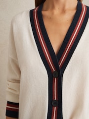 Reiss White Mila Wool Cashmere Stripe Trim Cardigan - Image 3 of 6