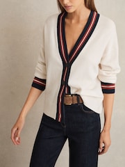 Reiss White Mila Wool Cashmere Stripe Trim Cardigan - Image 4 of 6
