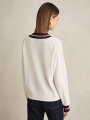 Reiss White Mila Wool Cashmere Stripe Trim Cardigan - Image 5 of 6