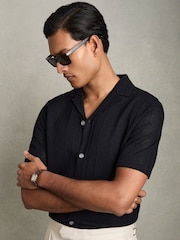 Laivasto - Reiss Kipling Textured-Knit Short-Sleeve Shirt - Kuva 1 / 6