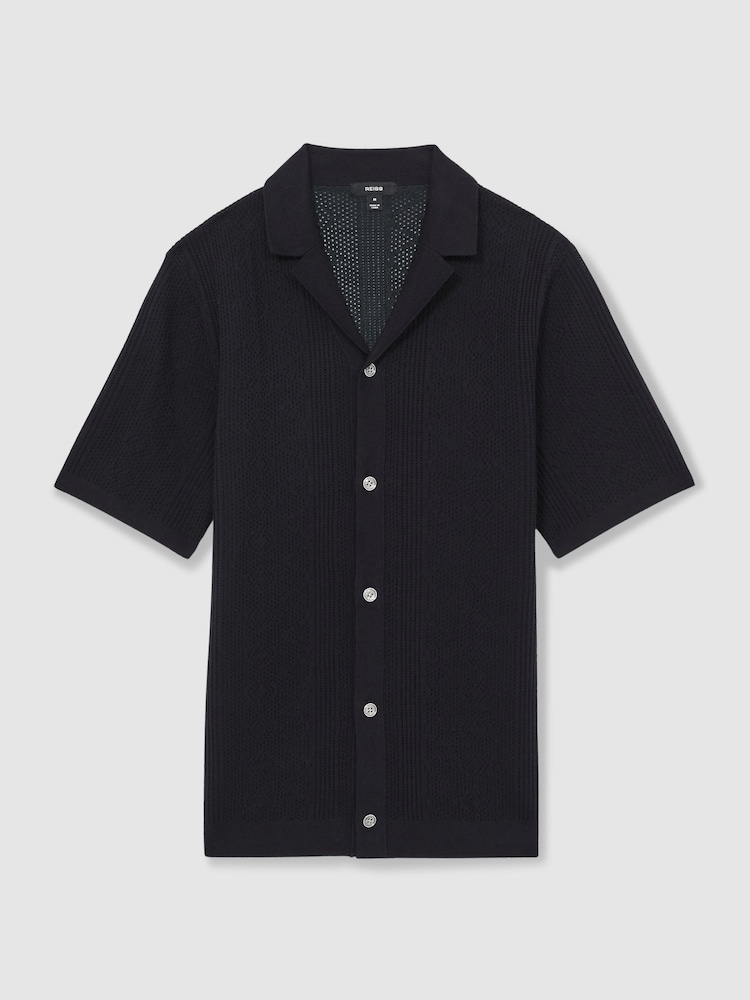 Laivasto - Reiss Kipling Textured-Knit Short-Sleeve Shirt - Kuva 2 / 6