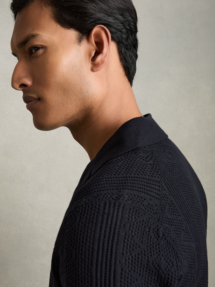 Reiss Navy Kipling Textured-Knit Short-Sleeve Shirt - Image 4 of 6
