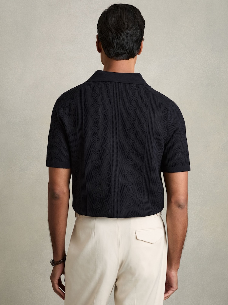 Reiss Navy Kipling Textured-Knit Short-Sleeve Shirt - Image 5 of 6