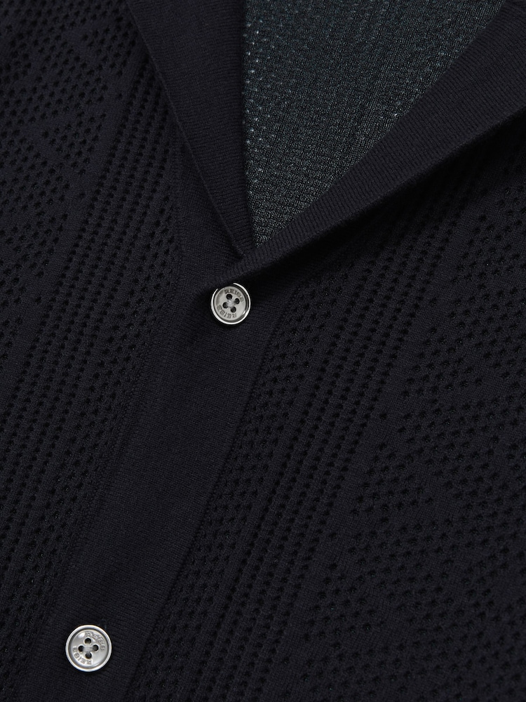 Laivasto - Reiss Kipling Textured-Knit Short-Sleeve Shirt - Kuva 6 / 6