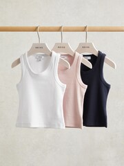 Reiss Multicolour Violet Stretch Cotton Ribbed Vests 3 Pack - Image 1 of 5