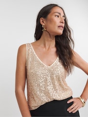 JD Williams Nude Sequin Vest - Image 1 of 4