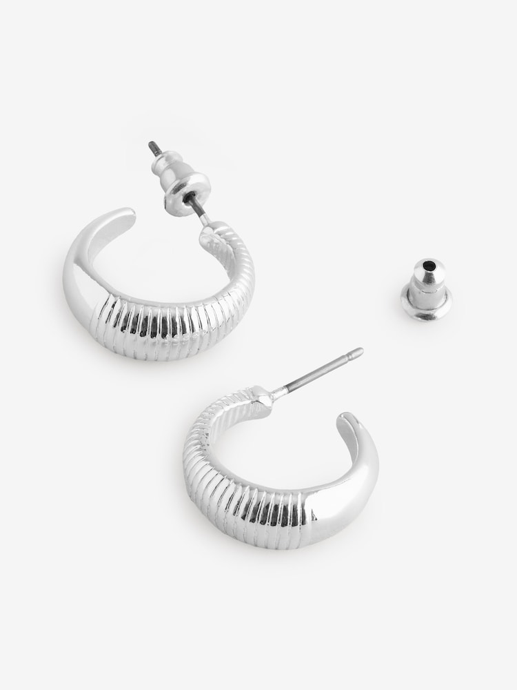 FatFace Silver Tone Textured Hoops Earrings - Image 1 of 1 FatFace Silver Tone Textured Hoops Earrings - Image 1 of 1