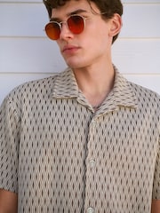 Géométrique neutre - Cuban Col Textured Jersey Manches courtes Chemises - Image 1 of 8