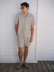 Géométrique neutre - Cuban Col Textured Jersey Manches courtes Chemises - Image 2 of 8