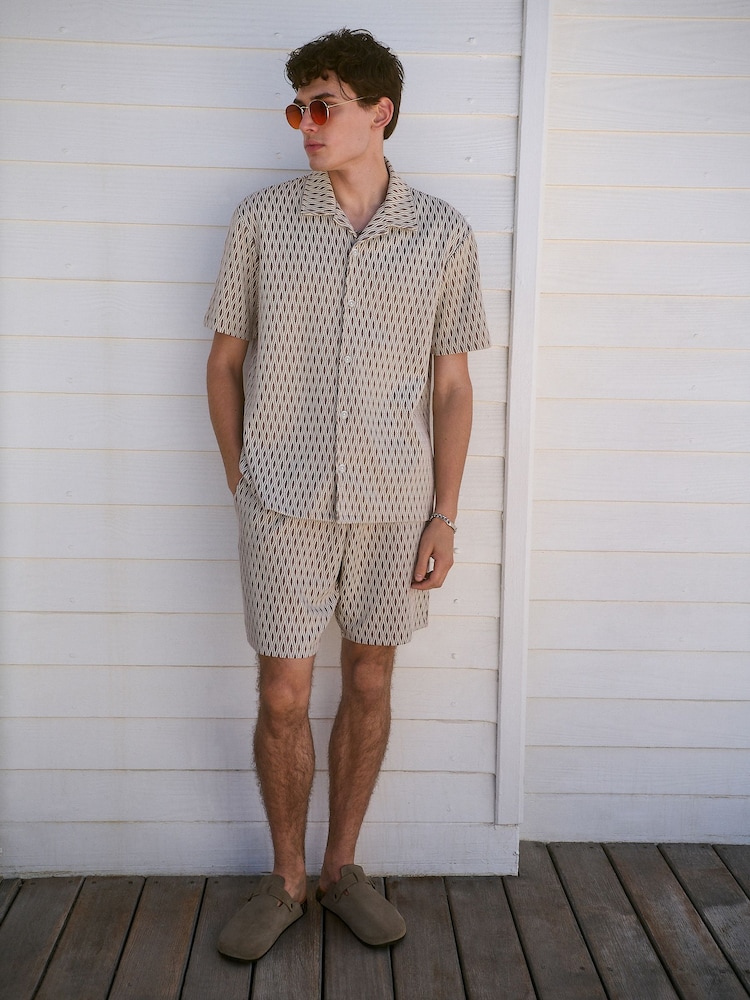 Géométrique neutre - Cuban Col Textured Jersey Manches courtes Chemises - Image 2 of 8