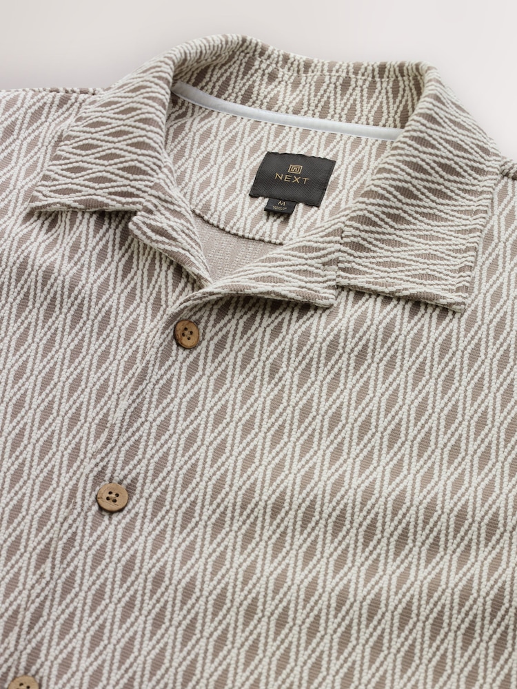 Géométrique neutre - Cuban Col Textured Jersey Manches courtes Chemises - Image 8 of 8