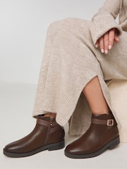 JD Williams Brown Classic Strap And Buckle Detail Ankle Boots In Wide Fit - Image 1 of 4