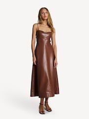 Nanushka Brown Iwona Leather Look Midi Dress - Image 1 of 7