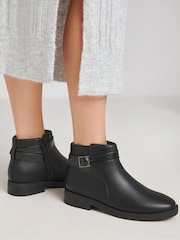 JD Williams Black Classic Strap And Buckle Detail Ankle Boots In Extra Wide Fit - Image 1 of 4
