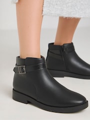 JD Williams Black Classic Strap And Buckle Detail Ankle Boots In Extra Wide Fit - Image 3 of 4