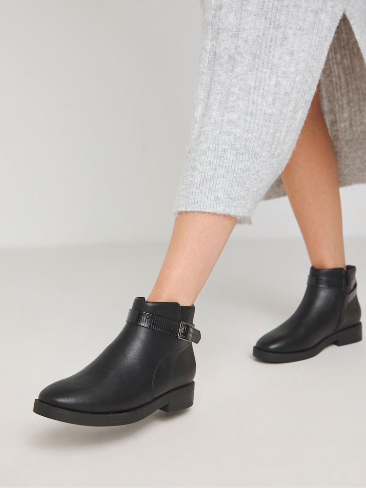 JD Williams Black Classic Strap And Buckle Detail Ankle Boots In Extra Wide Fit - Image 4 of 4