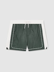 Reiss Dark Green/White Cano Colour-Block Piped-Trim Swim Shorts - Image 2 of 5