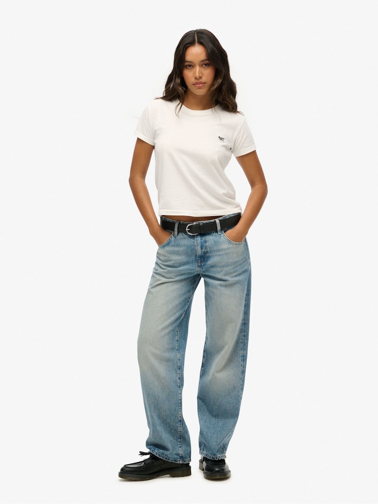 Superdry Blue Mid Rise Wide Leg 100% Cotton Jeans - Image 1 of 7