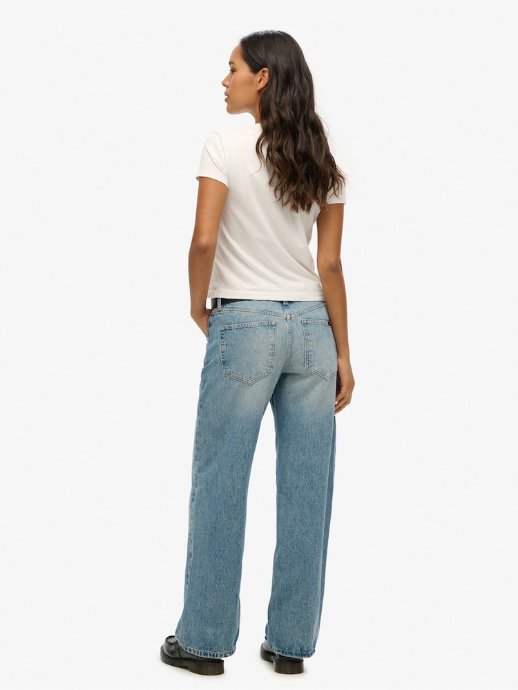 Superdry Blue Mid Rise Wide Leg 100% Cotton Jeans - Image 2 of 7