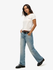 Superdry Blue Mid Rise Wide Leg 100% Cotton Jeans - Image 3 of 7