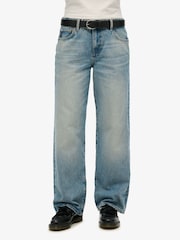 Superdry Blue Mid Rise Wide Leg 100% Cotton Jeans - Image 4 of 7