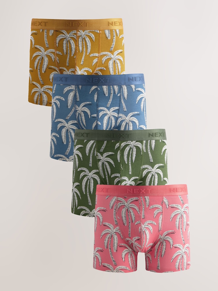 Estampado de palmeras azul/verde/rosa - Pack de 4 - Bóxers - Imagen 1 de 8 Estampado de palmeras azul/verde/rosa - Pack de 4 - Bóxers - Imagen 1 de 8