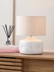 Pacific White Floral Print Ceramic Table Lamp - Image 1 of 6