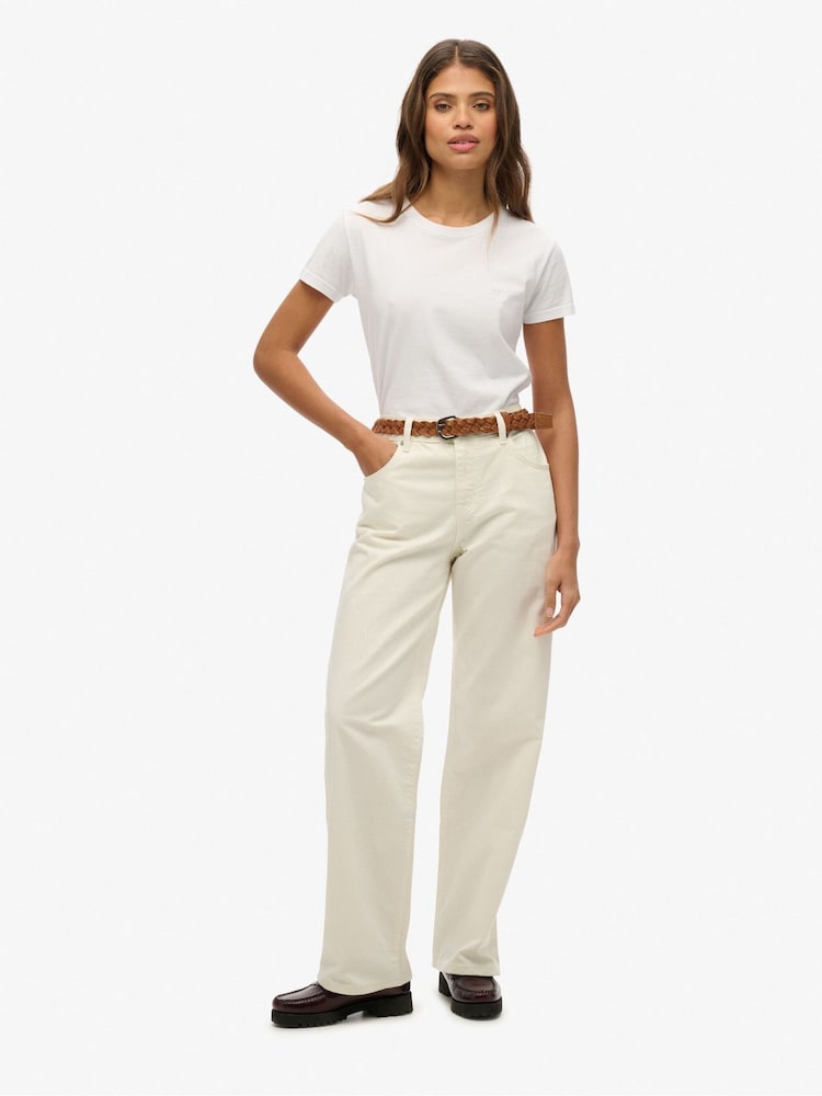 Superdry White Mid Rise Wide Leg 100% Cotton Jeans - Image 1 of 5