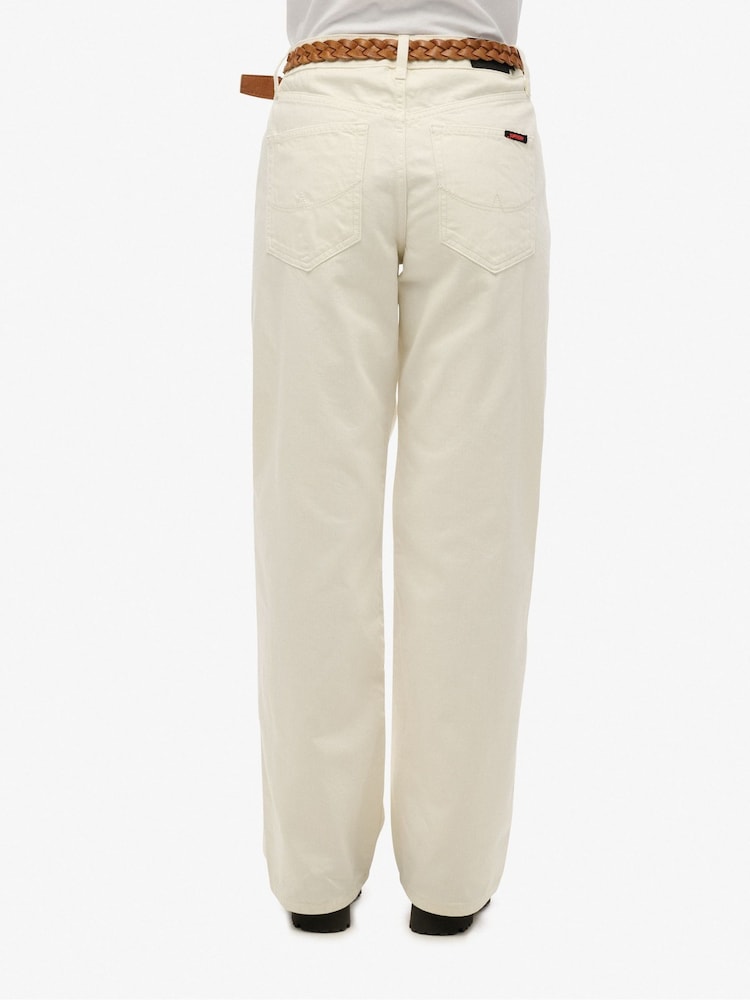 Superdry White Mid Rise Wide Leg 100% Cotton Jeans - Image 3 of 5
