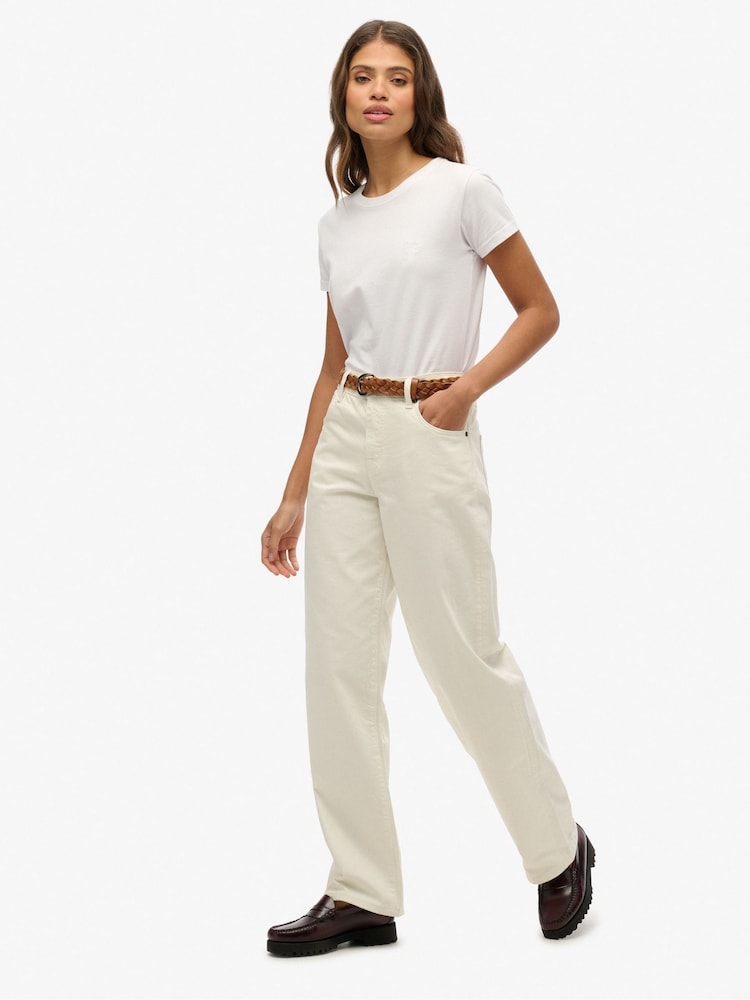 Superdry White Mid Rise Wide Leg 100% Cotton Jeans - Image 4 of 5