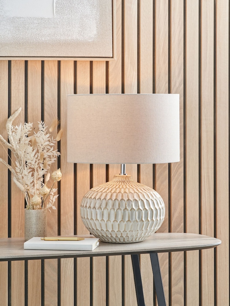 Pacific White Textured Glazed Ceramic Table Lamp - Image 1 of 6