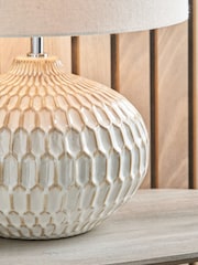 Pacific White Textured Glazed Ceramic Table Lamp - Image 2 of 6
