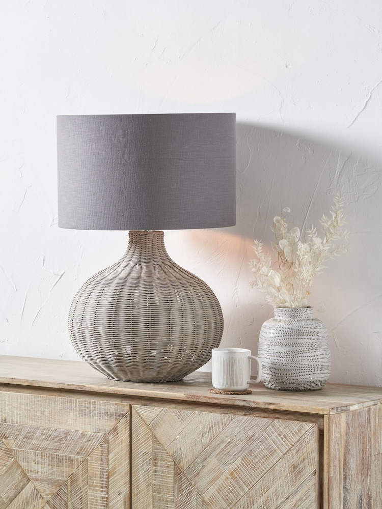Pacific Light Grey Rattan Table Lamp - Image 1 of 6