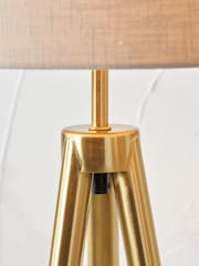 Pacific Gold Metal and Wood Grain Tripod Floor Lamp - Image 3 of 6