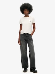 Superdry Black Mid Rise Wide Leg 100% Cotton Jeans - Image 1 of 6