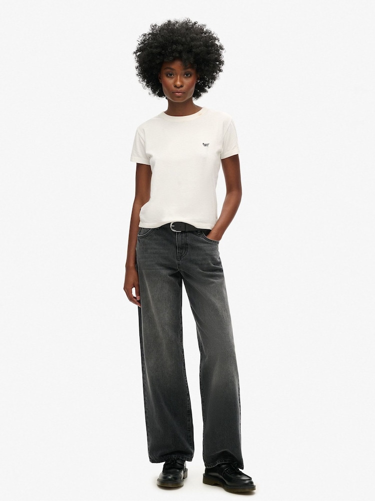 Superdry Black Mid Rise Wide Leg 100% Cotton Jeans - Image 1 of 6