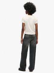 Superdry Black Mid Rise Wide Leg 100% Cotton Jeans - Image 2 of 6